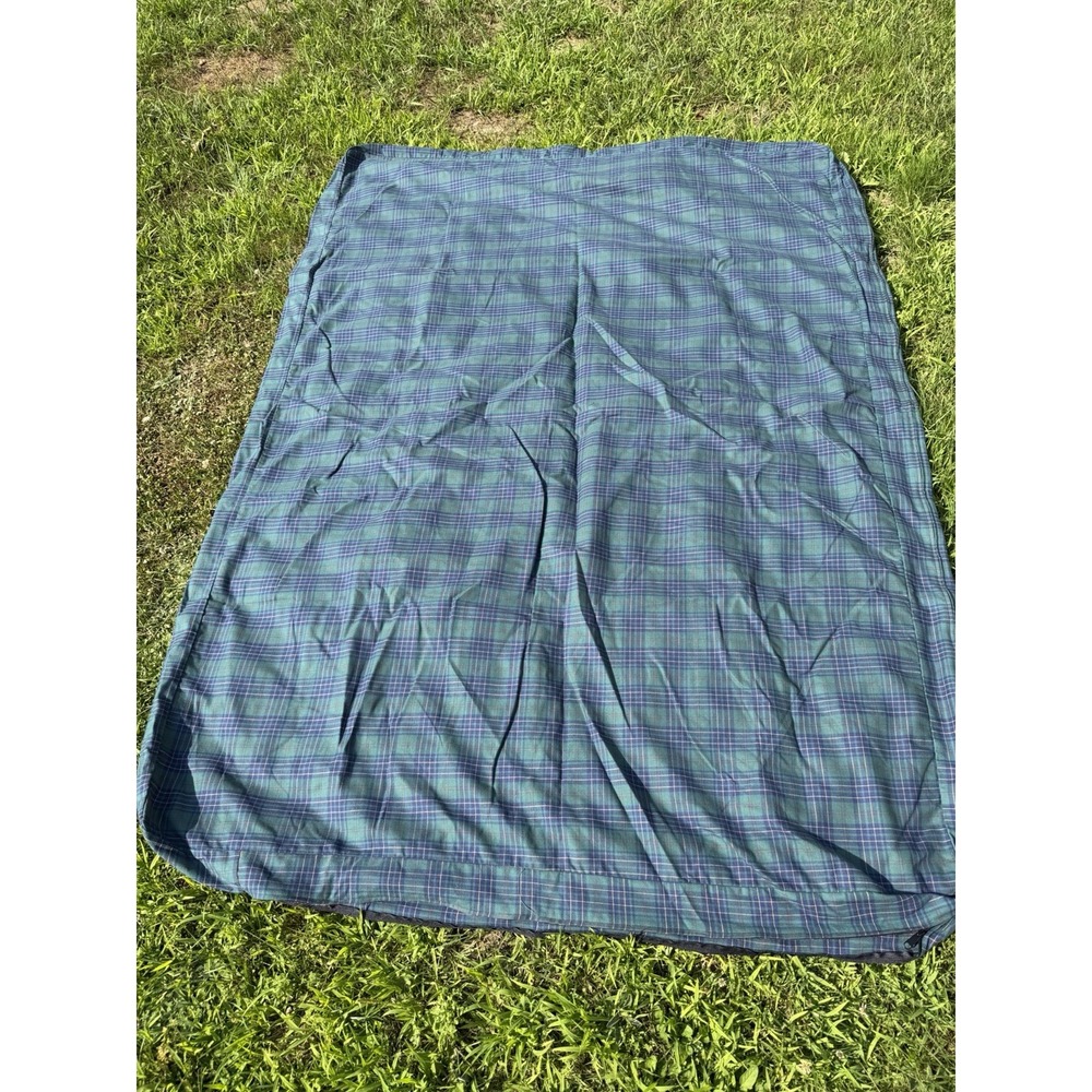 L.L. Bean Plaid Futon Cover Daybed Cushion Slipcover Green Blue 72x48 Made USA